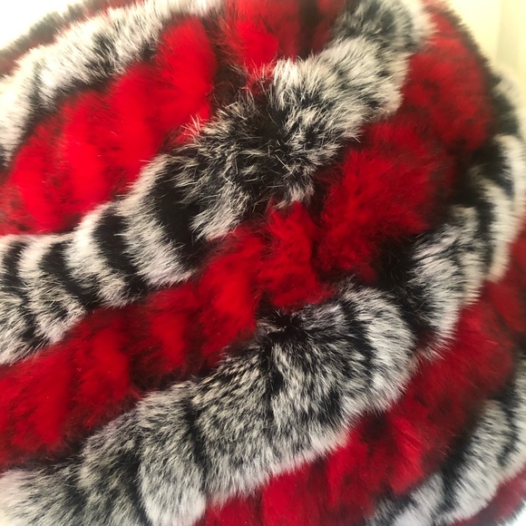 Authentic Fur Hat. Red & White.